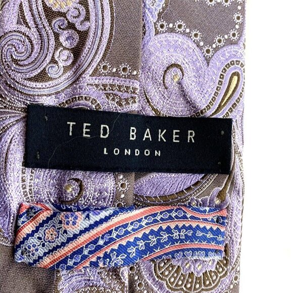 Ted Baker London Men's 100% Silk Necktie USA Designer Paisley Purple EUC - Picture 10 of 12